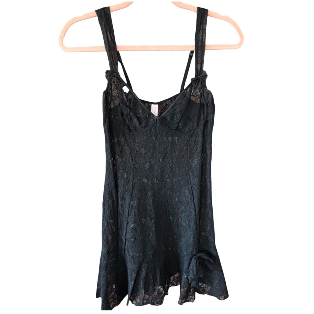 Vintage Retro 80’s Elegant Black Lace Chemise Slip Nightwear Dress Medium